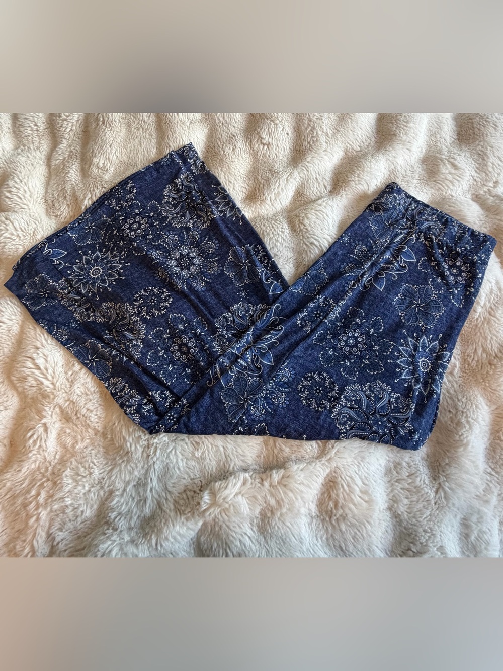 Chris & Carol 2X Blue Floral Paisley Wide Leg Palazzo Pants